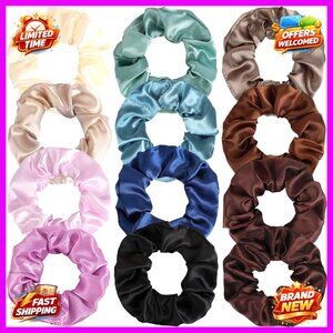 12 Pcs Satin Silk Scrunchies, Soft Hair Ties, Thick Elastic Ponytail Holders